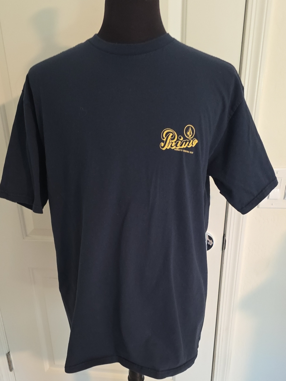 Volcom X Primo Beer Navy Short Sleeve Tee with Gold Logo